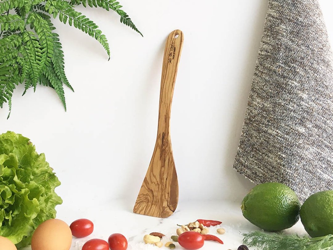 橄榄木铲-料理用-Spatulas-平扁斜尖(方便翻炒涂抹) - 厨房用具 - 木头 咖啡色