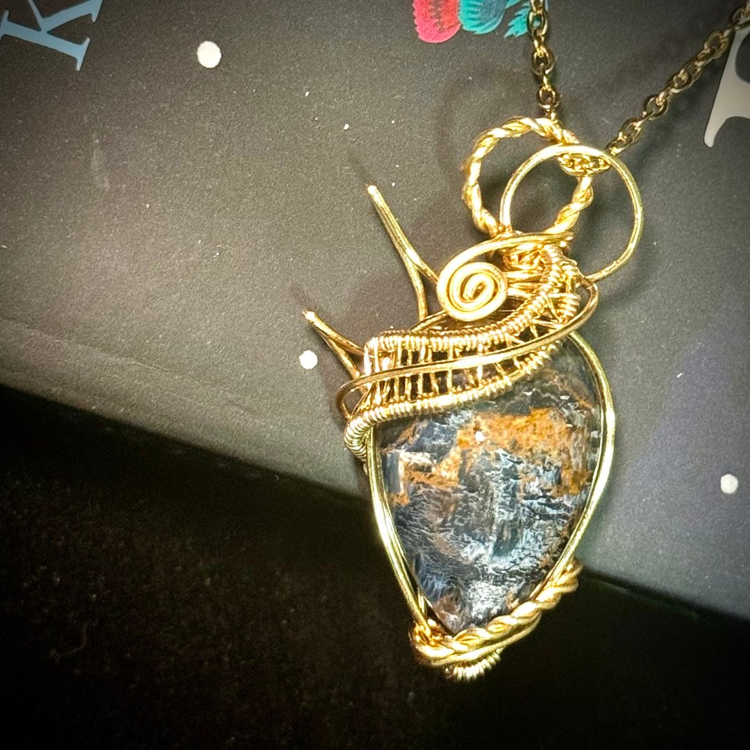 【海洋之心】No.5 金属编织 彼得石项链 - 项链 - 水晶 蓝色