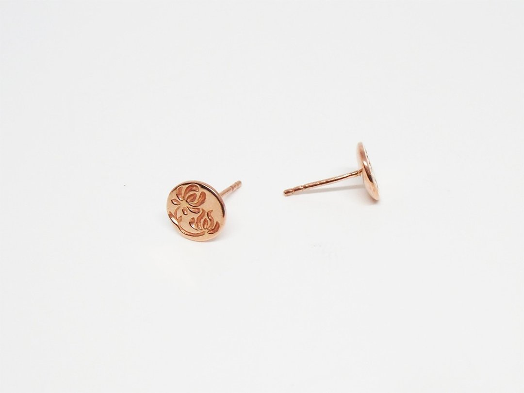 Hungarian embroidery flower motif-pink gold plate - 耳环/耳夹 - 其他金属 粉红色