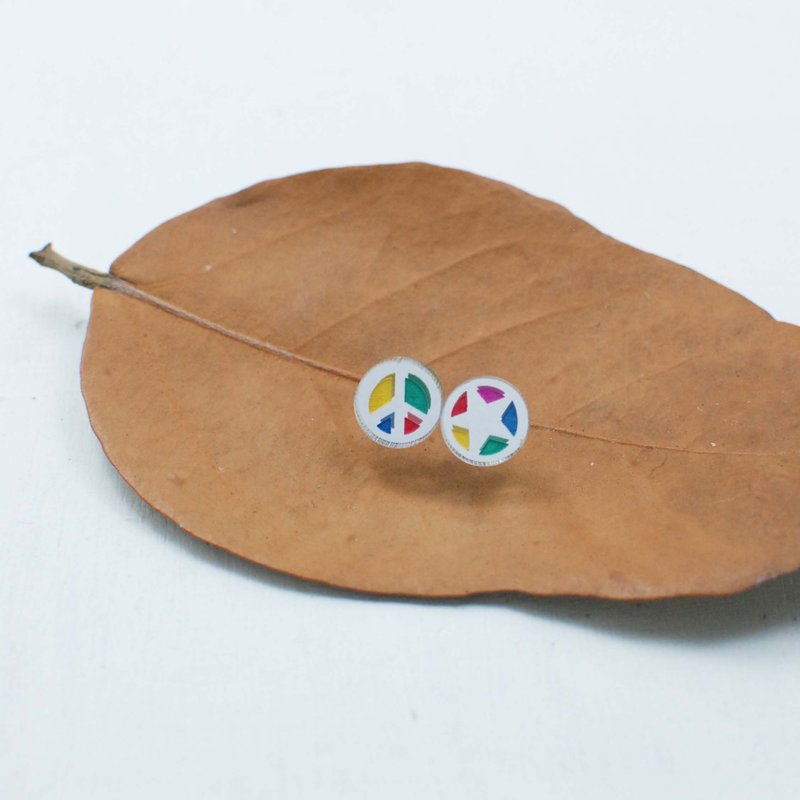 气质系/银色和平/星星/抗过敏钢针/可改夹式 - 耳环/耳夹 - 压克力 多色