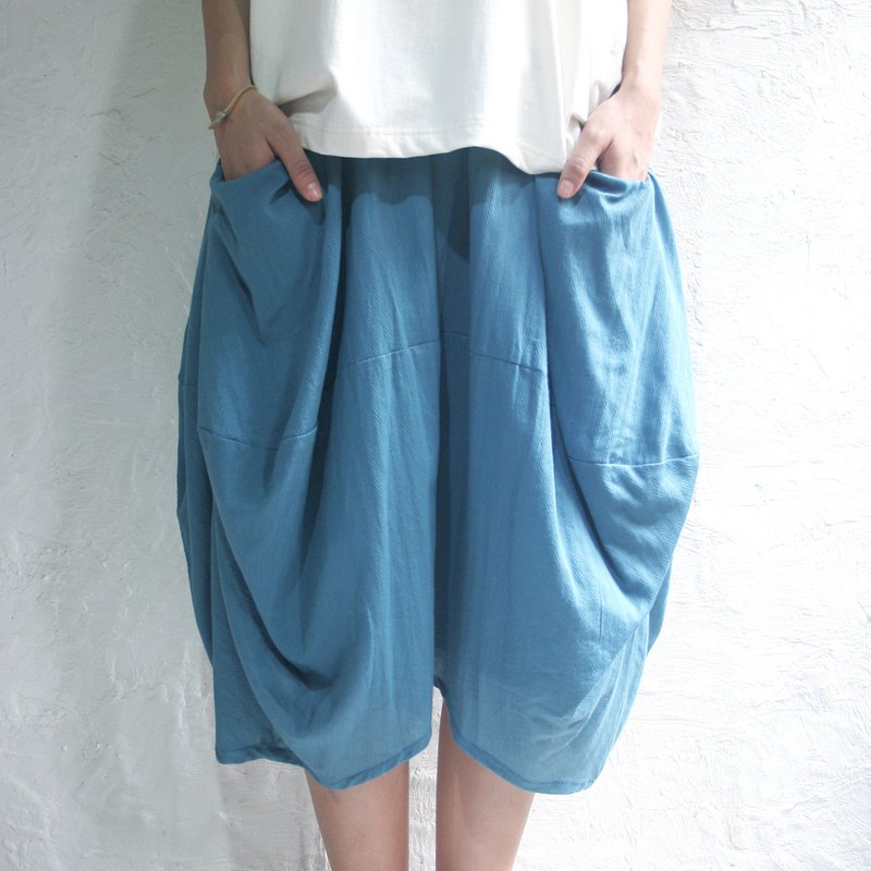 Omake气球裙(水蓝) - 裙子 - 棉．麻 蓝色