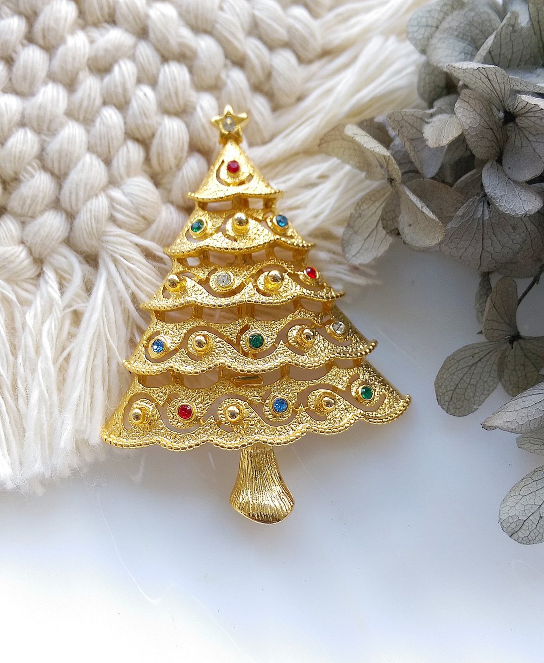 Vintage Jewelry 西洋古董饰品 JJ 圣诞树 波浪 别针 - 徽章/别针 - 其他金属 金色