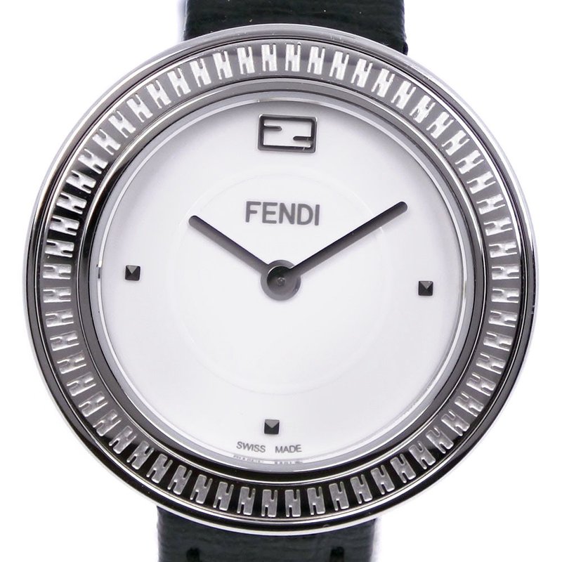 【日本直送】FENDI 芬迪 My Way 腕表 35000S 不锈钢 x 皮革 黑色 石英 指针式显示 白色表盘 女士【二手】 - 女表 - 不锈钢 白色