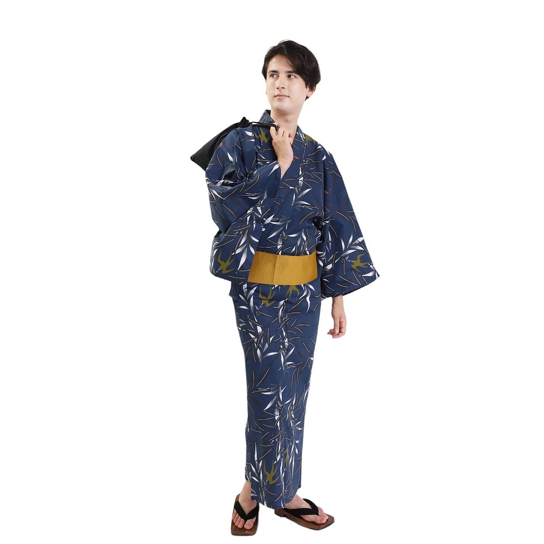 日本 和服 男 绵 浴衣 腰封 2 件 套组 L Z35-c1 yukata - 其他 - 棉 蓝色