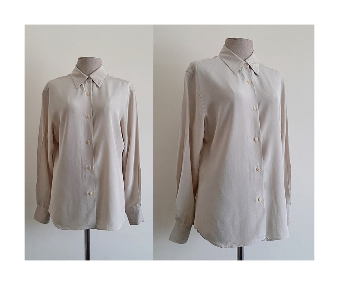 Vintage Beige Silk Shirt - 女装上衣 - 丝．绢 