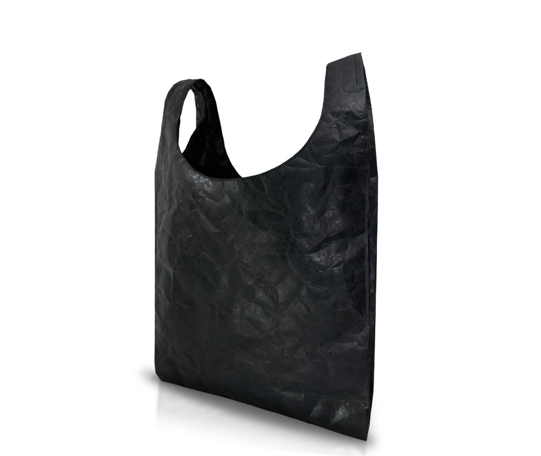 Wrinkled cash register bag (black) -Made by DuPont Tyvek- - 手提包/手提袋 - 防水材质 黑色