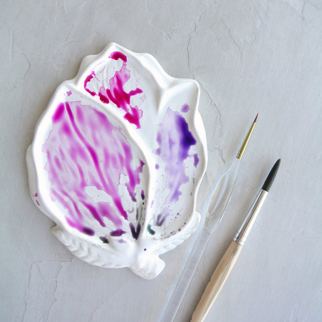 Ceramic watercolors palette Magnolia, gift for artist - 其他 - 陶 白色