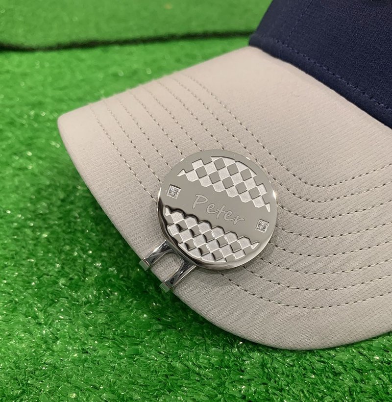 【FulgorJewel】高尔夫球标 定制化果岭标 磁吸式帽夹 菱格纹款 - 运动配件 - 不锈钢 银色