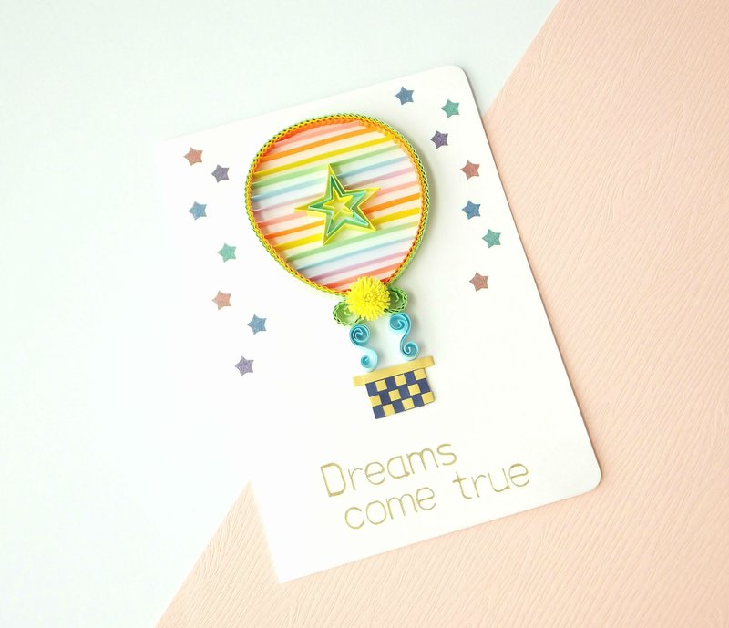 手作卷纸卡片-星愿 梦想起飞热气球祝福卡 万用卡 缤纷 - 卡片/明信片 - 纸 多色