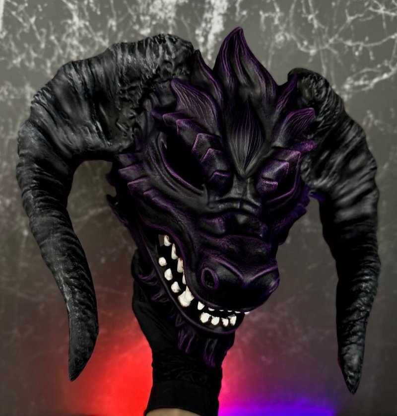 紫色大角龙面具  Alodidae 龙角色扮演  天际  Skyrim  龙甲 - 口罩 - 树脂 紫色