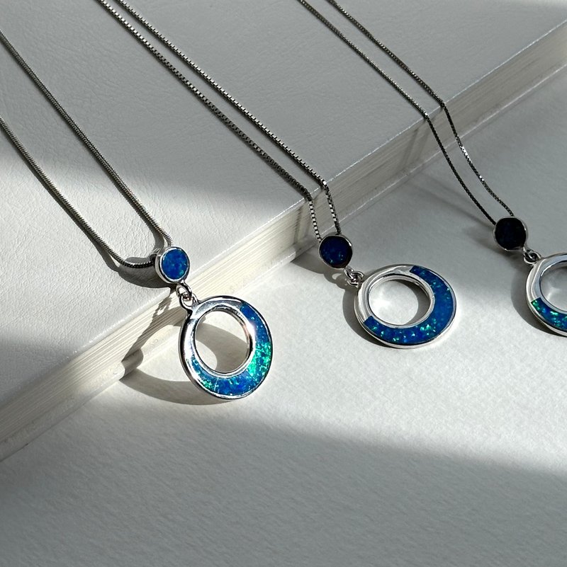【日月 简约银饰品】澳宝925日月项链 - 项链 - 半宝石 蓝色