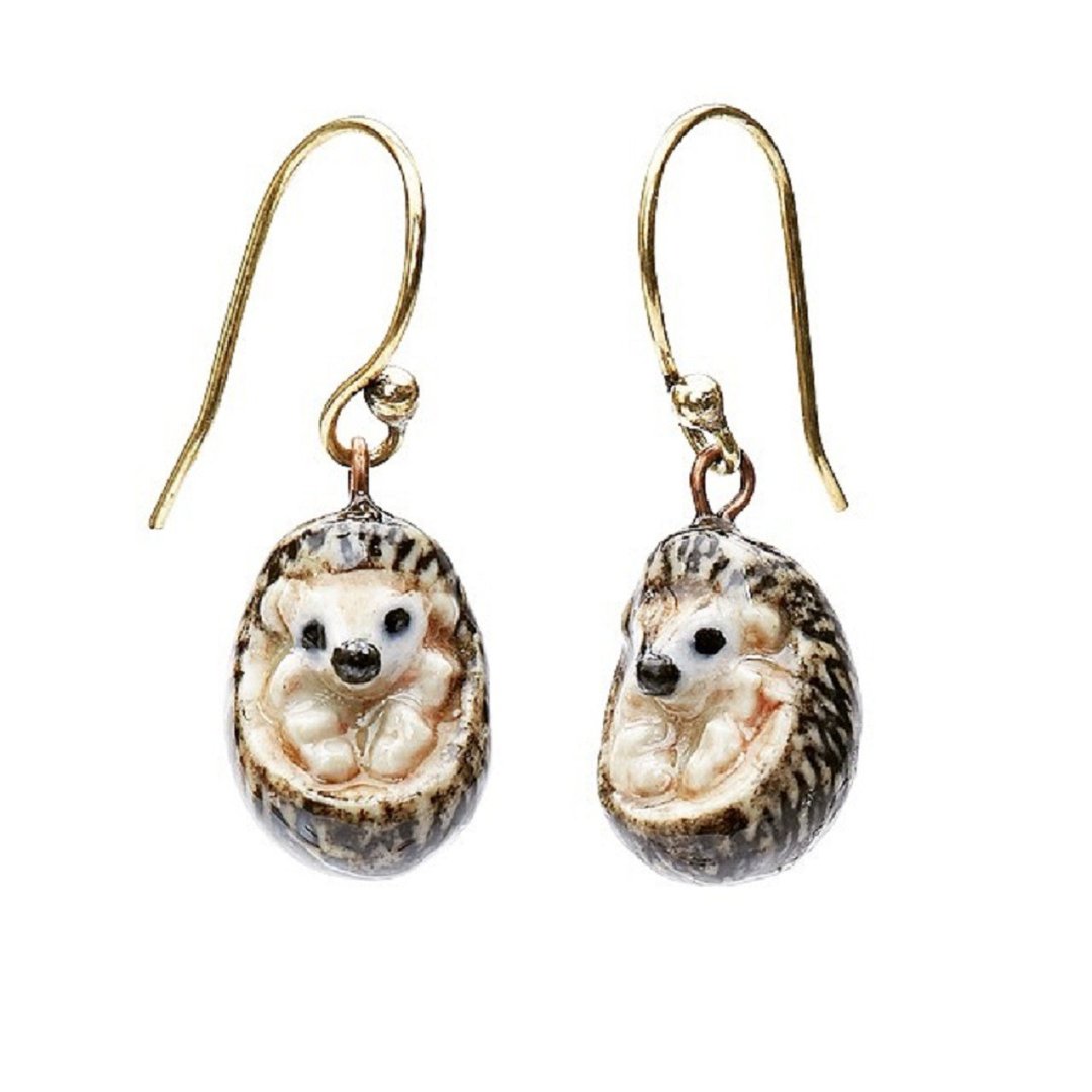 AndMary 手绘瓷耳环-刺猬 礼盒装 Hedgehog Hook Earrings - 耳环/耳夹 - 瓷 咖啡色