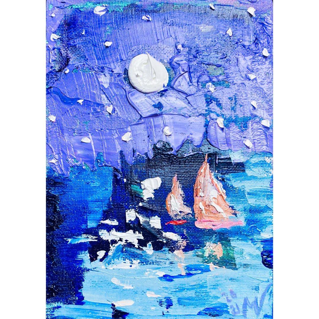 帆船画船原创艺术小油画海景墙艺术海洋 - 海报/装饰画/版画 - 其他材质 蓝色