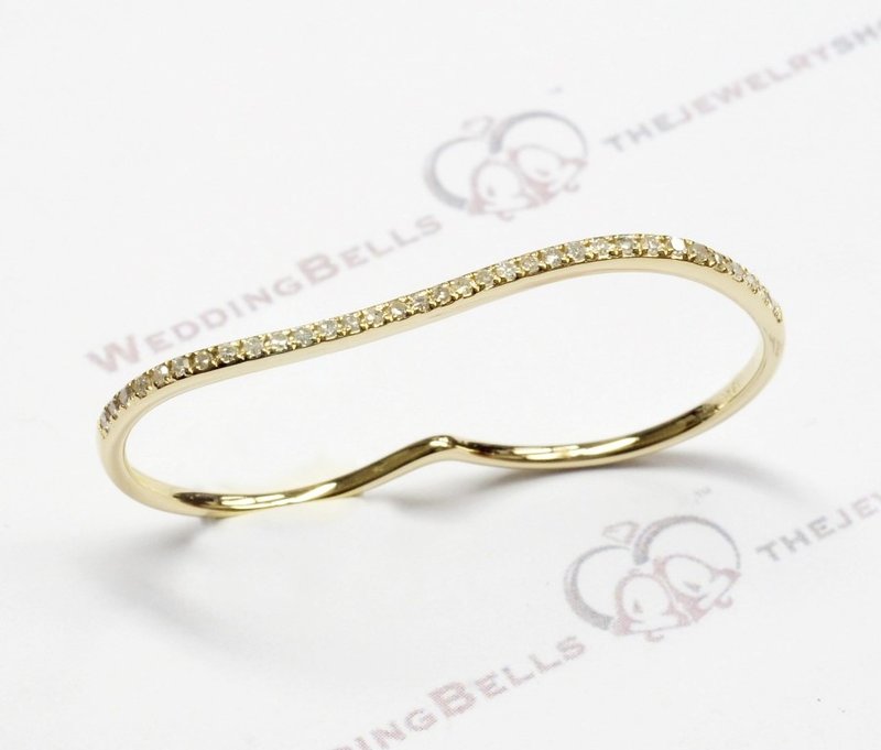 18K 白金 / 黄金 / 玫瑰金 / 圆点钻石双圈介指 (包邮) - 戒指 - 钻石 多色