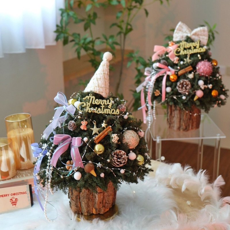 浪漫蝴蝶结 紫色蝴蝶结永生圣诞树 L 圣诞节装饰 圣诞节礼物 - 干燥花/捧花 - 植物．花 紫色