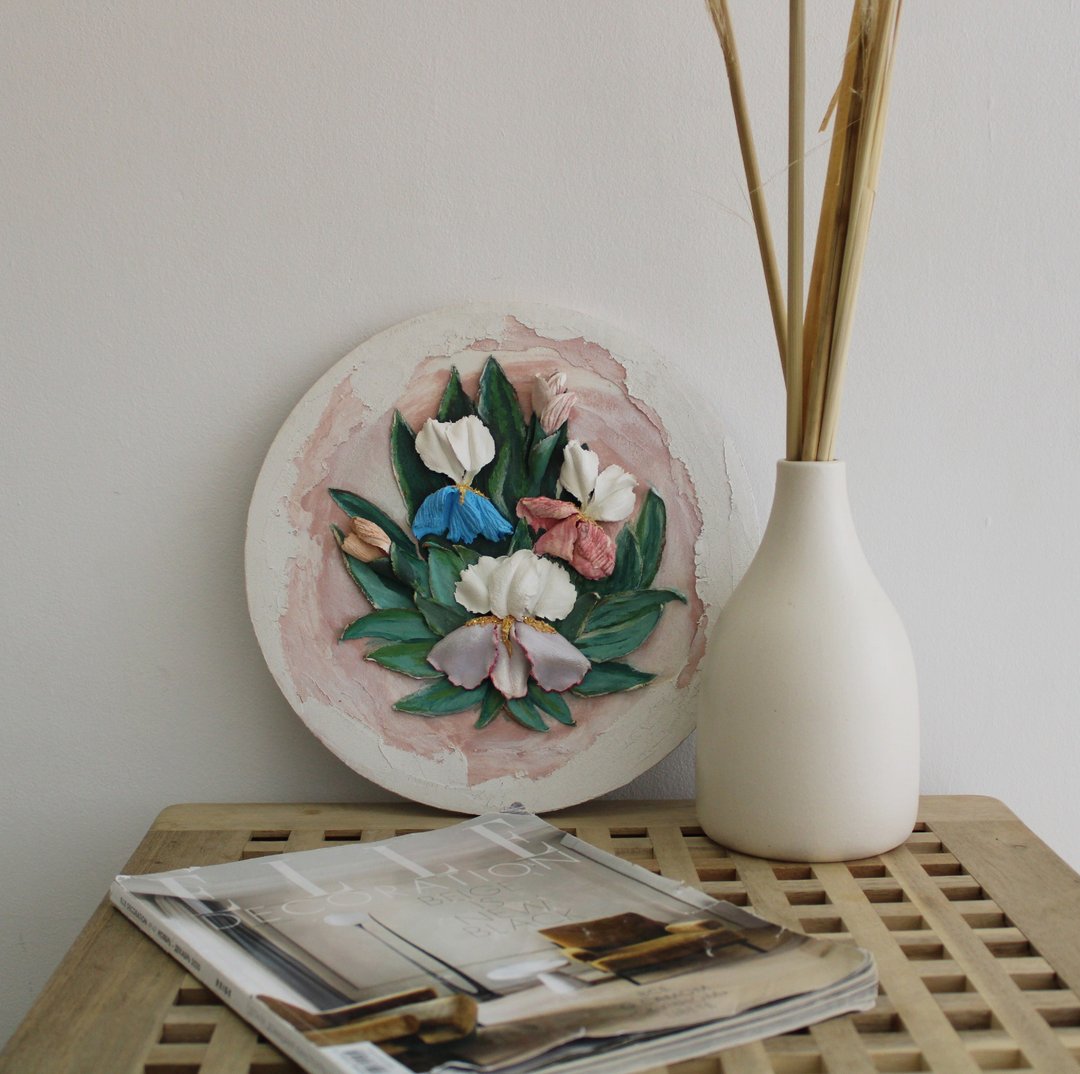 3d irises textured painting, plaster wall art, sculpture painting - 墙贴/壁贴 - 其他材质 