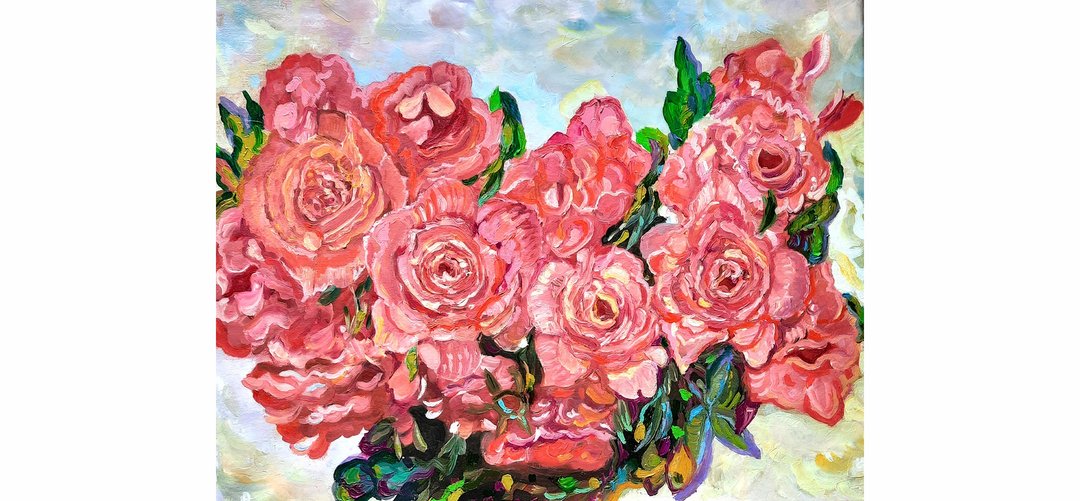 Chinese Roses 油画原作 Original Art 手工油画 Cute Flowers 油 - 海报/装饰画/版画 - 其他材质 粉红色