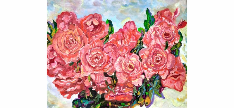 Chinese Roses 油画原作 Original Art 手工油画 Cute Flowers 油 - 海报/装饰画/版画 - 其他材质 粉红色