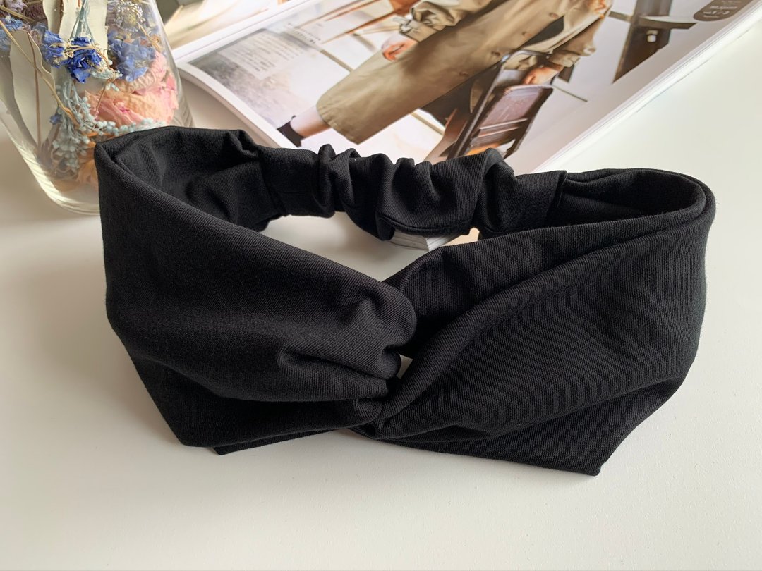 New /  -Peru cotton Tshirt fabric- hair band plain Black - 发带/发箍 - 棉 黑色