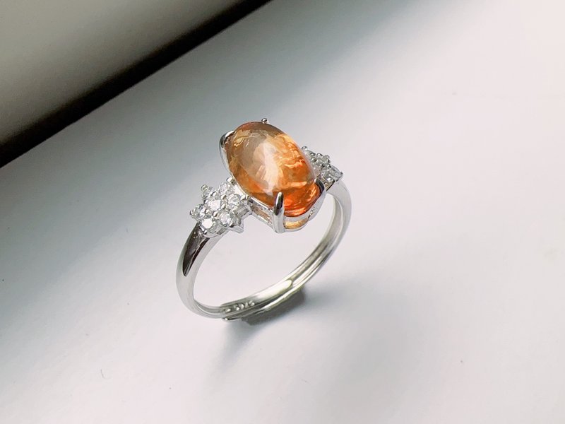 1.21克拉 火蛋白石 天然欧泊 蛋面 橙色波纹 优雅款 - 戒指 - 纯银 