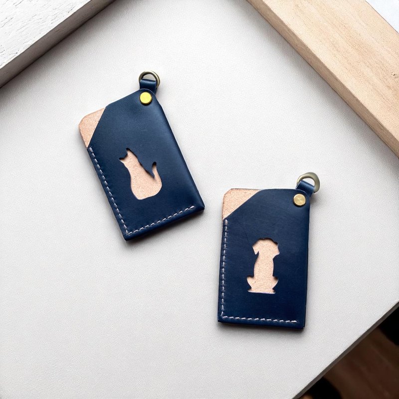 手工牛皮宠物卡套 - 绅士蓝 (礼物 猫咪 狗狗 圣诞 生日 台湾制造 - 证件套/卡套 - 真皮 蓝色