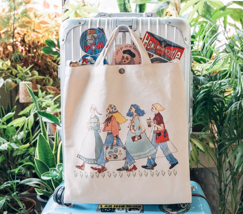 快乐向前走 帆布双背袋 甜蜜生活帆布袋 - 侧背包/斜挎包 - 棉．麻 多色