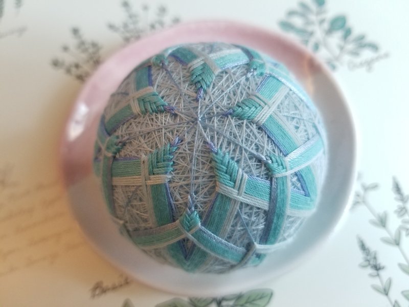 (订制) 彩线日和 中尺寸鞠球 家居游玩摆设 - 蓝樱 (全人手) M - 摆饰 - 绣线 蓝色