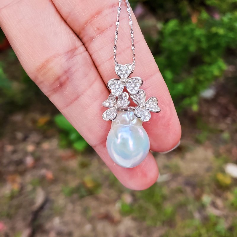 。花团锦簇。巴洛克淡水珍珠。彩虹天然镜面奶白色。925纯银项链 - 项链 - 珍珠 白色