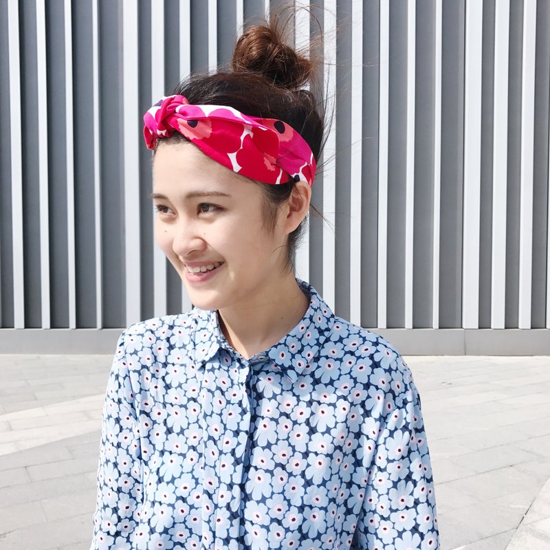 瘦的琪琪 绑带式 松紧窄版/手工发带 - 发带/发箍 - 棉．麻 红色