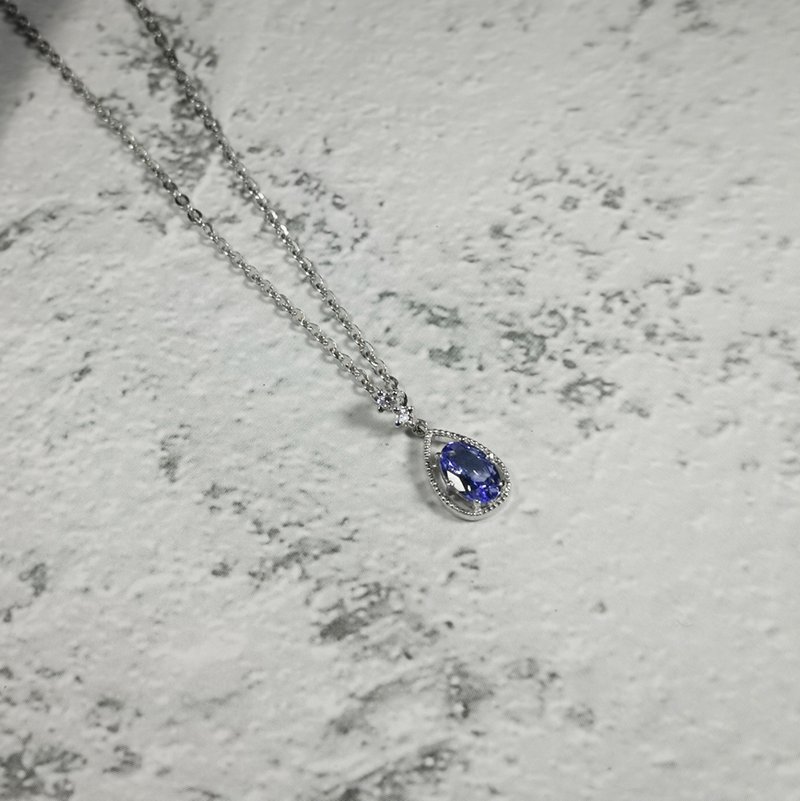 14k白金 丹泉石 海洋之心 项链 - 项链 - 宝石 蓝色