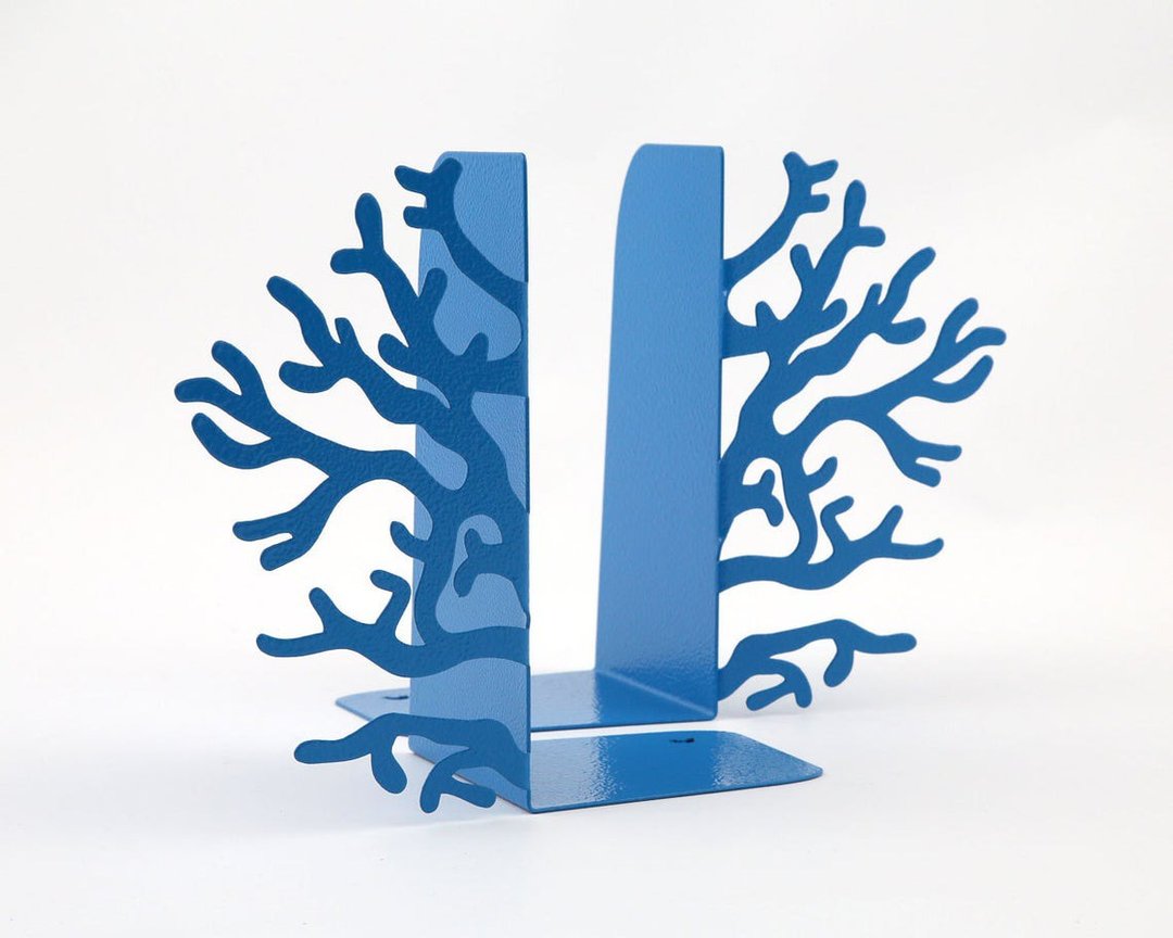 Metal Bookends - Corals Blue - modern home unique book holders// beach house mus - 摆饰 - 其他金属 蓝色