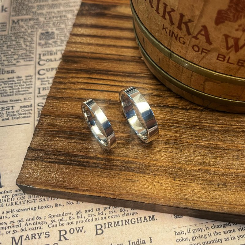 【平面】情侣对戒 内围可敲字客制  手工纯银戒指 - 戒指 - 纯银 银色