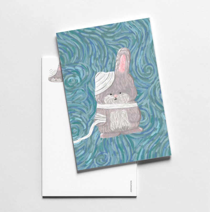 Rabbit in Vincent Van Gogh Art Parody Postcard - 卡片/明信片 - 纸 