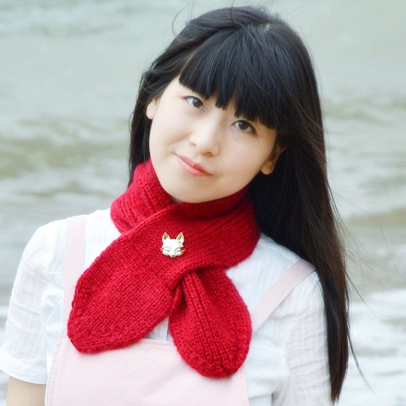 小狐狸针织毛线围脖 可爱兔耳朵围巾 圣诞礼物 新年礼物 - 丝巾 - 棉．麻 红色