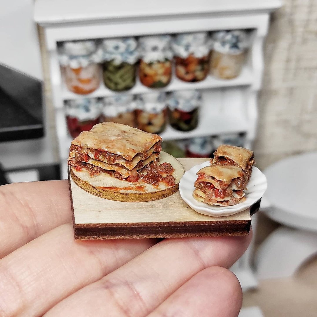 Realistic miniature 1 12 - Miniature food - Dollhouse Lasagna - 玩偶/公仔 - 粘土 