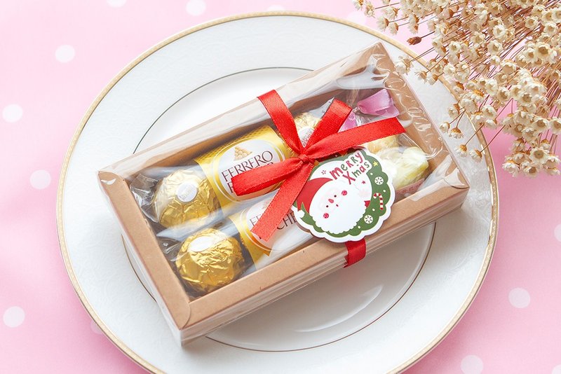 圣诞节礼物赠品 老公公花圈吊牌 金莎巧克力6颗入+泰迪熊香皂礼盒 - 巧克力 - 新鲜食材 红色