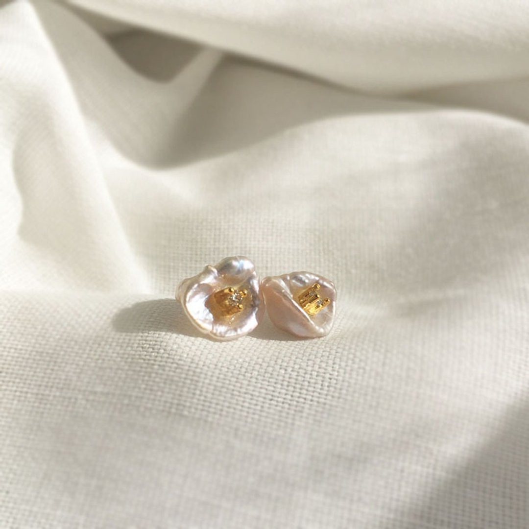 K14gf Keshi Pearl Earrings - 耳环/耳夹 - 珍珠 白色