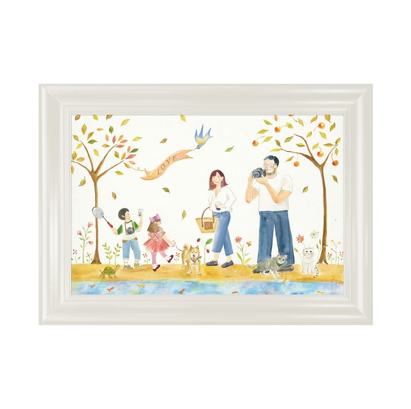 插画风  手绘全家福 定制 宠物 礼物  纪念品 - 订制画像 - 纸 