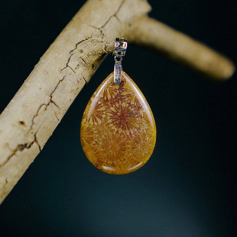 022228/珊瑚玉/天然晶石吊坠/天然晶石/能量石/原生态/护身符 - 项链 - 水晶 橘色