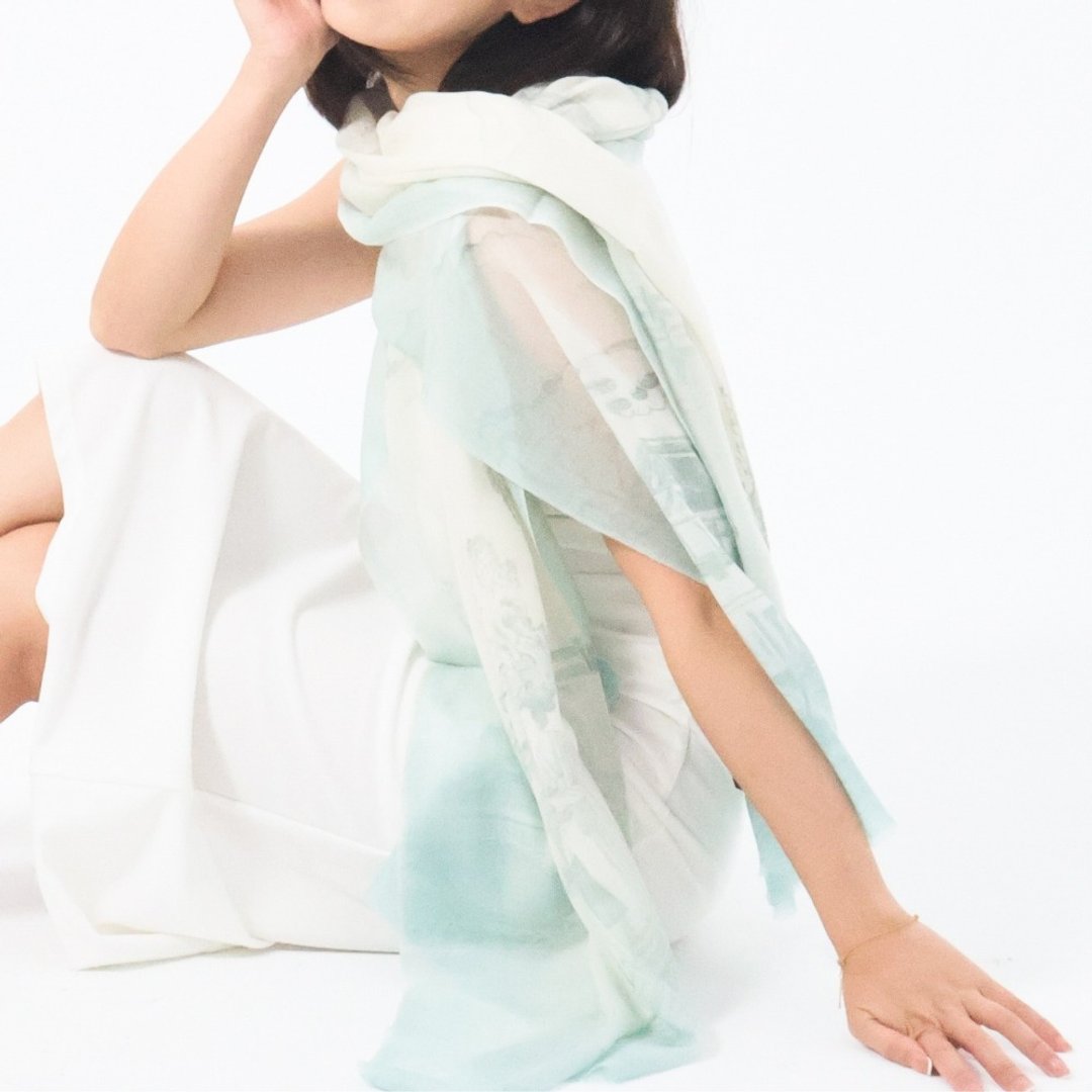 雾绿画境 | 缤纷印花戒指绒 - 围巾/披肩 - 羊毛 绿色