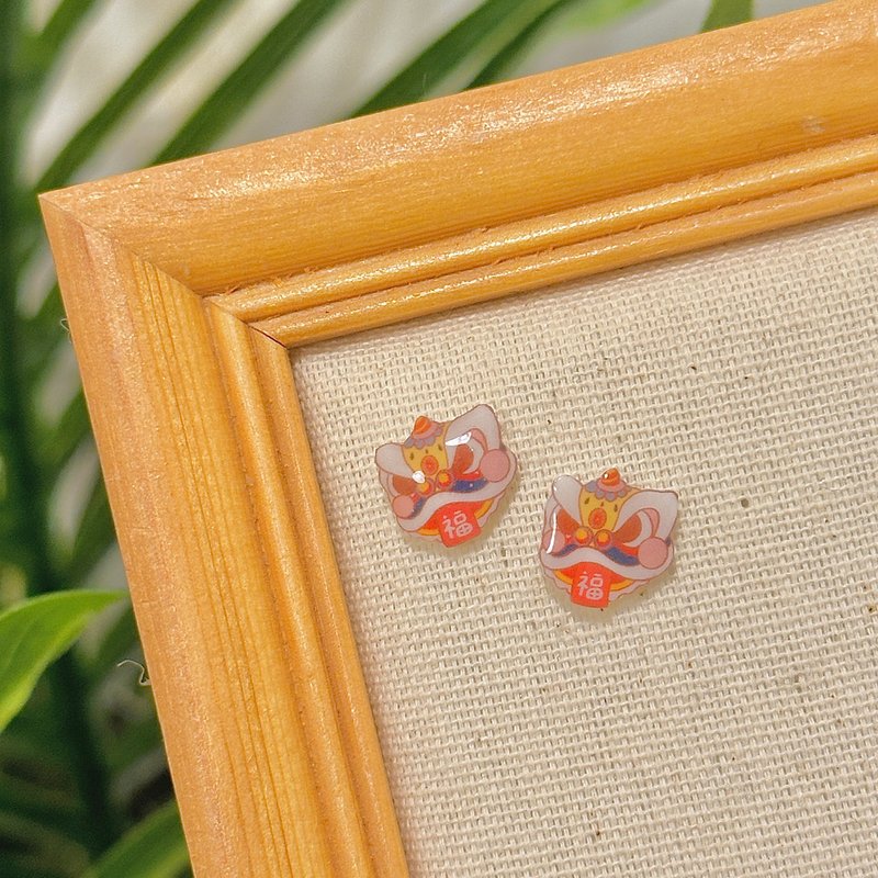 HKPaletteEarring - 舞狮(耳环) - 耳环/耳夹 - 树脂 红色