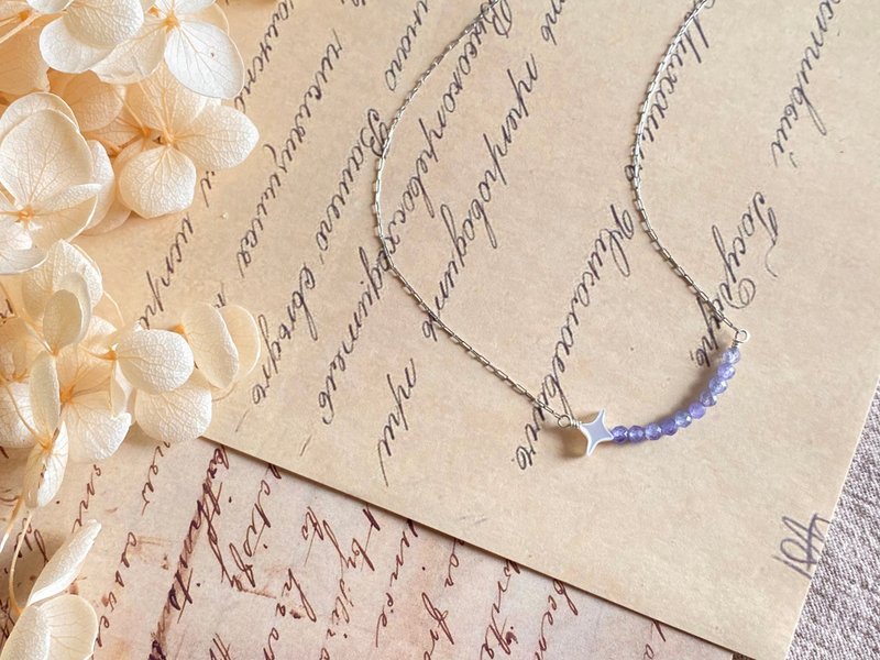 坦桑石 流星 || 微笑项链 锁骨链 钛钢 美国925纯银 - 项链 - 水晶 蓝色