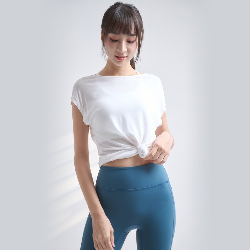 春夏穿搭【Yoga Flow】Open Back Tshirt-White 快速出货 - 女装运动衣 - 聚酯纤维 