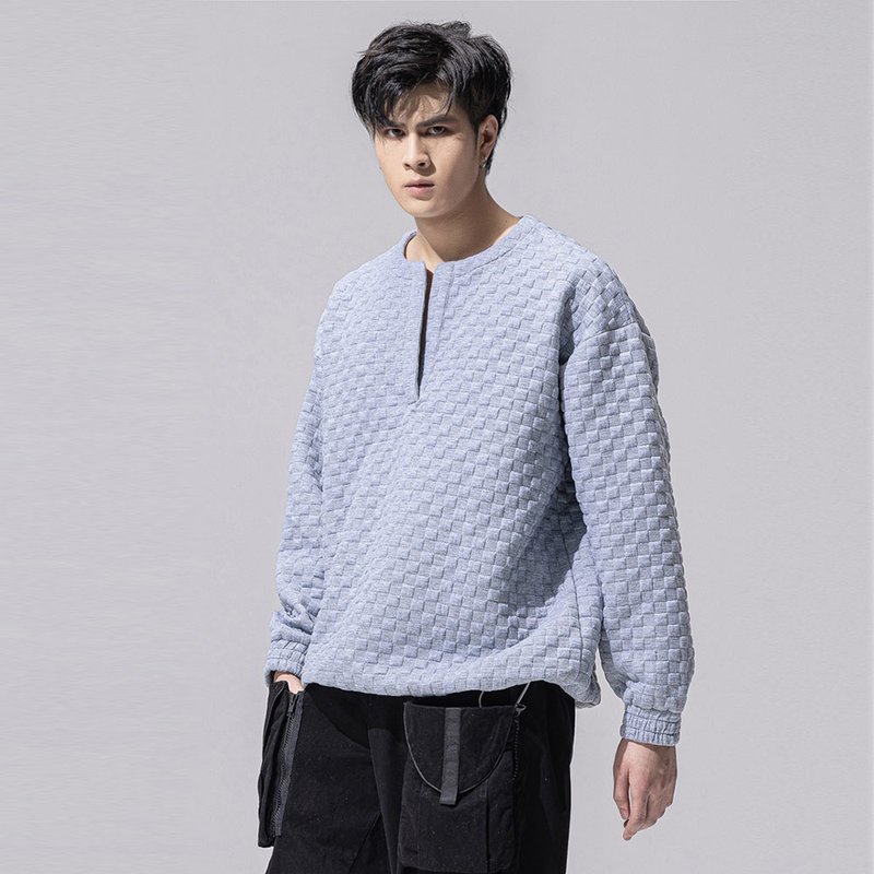 品立男装秋季宽松上衣华夫格套头卫衣 - 男装上衣/T 恤 - 聚酯纤维 灰色