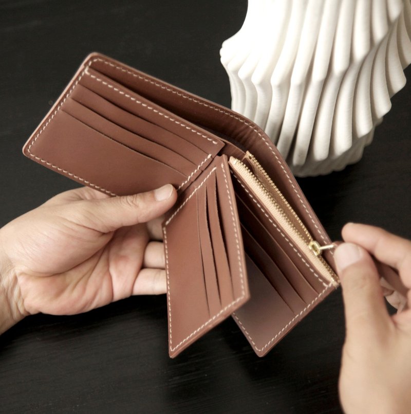 皮夹diy材料包/完成品 三折拉链钱包 牛皮短夹散纸袋银包刻字礼物 - 皮件 - 真皮 
