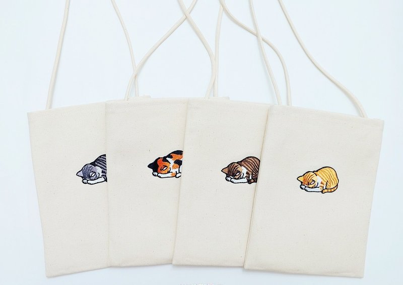 纯棉无印风 爱睡觉的猫 手机袋 斜背包 - 侧背包/斜挎包 - 棉．麻 白色