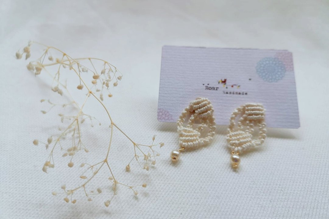 手作编织耳环-针/夹式- Macrame Earrings。1人成团 - 编织/羊毛毡/布艺 - 棉 