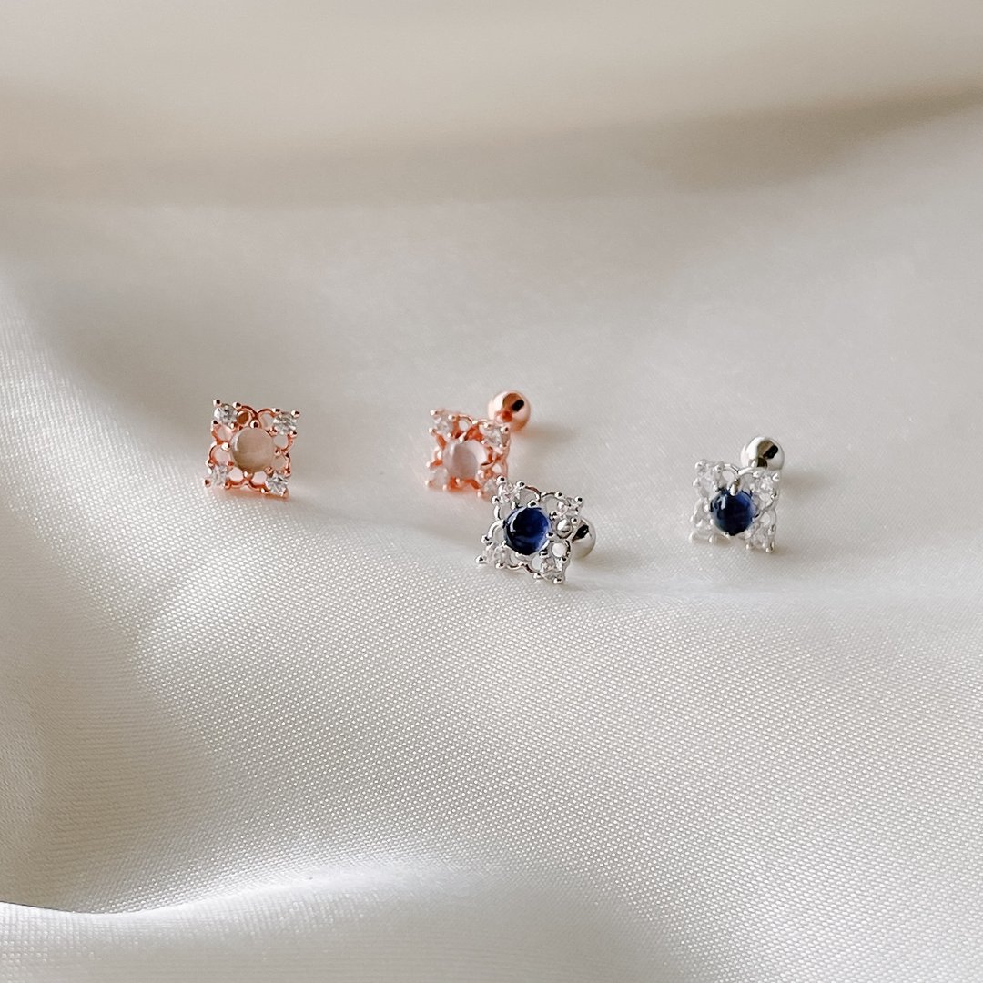 粉晶 / 堇青石【日暮蓝月】s925 纯银 转珠耳环 || 独家开版 - 耳环/耳夹 - 纯银 卡其色