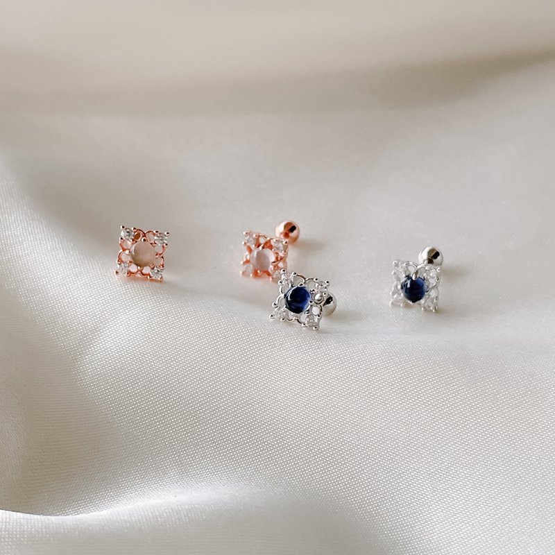 粉晶 / 堇青石 【 日暮蓝月 】s925纯银 转珠耳环 || 独家开版 - 耳环/耳夹 - 纯银 卡其色