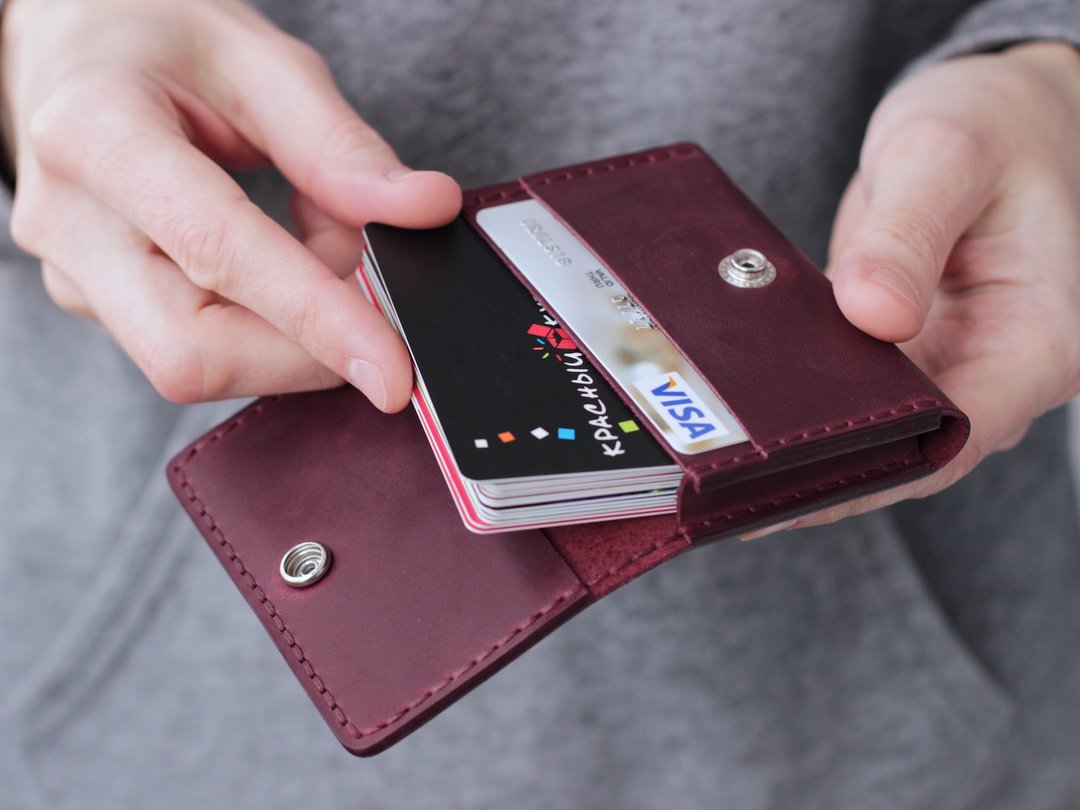 Purple Leather Card Wallet for Women, Small Personalized Credit Card Holder - 名片夹/名片盒 - 真皮 紫色